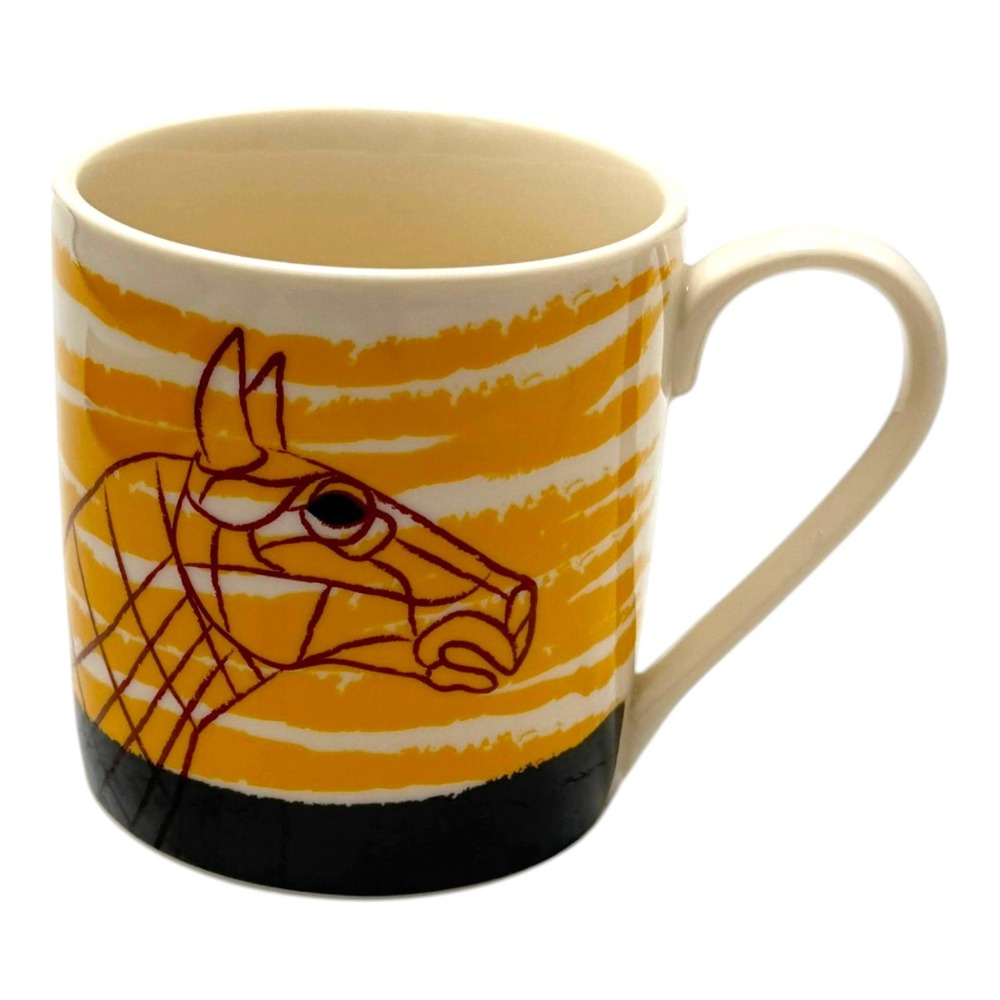 National Theatre Warhorse Mug Yellow White Striped Horse Head Graphic Ceramic